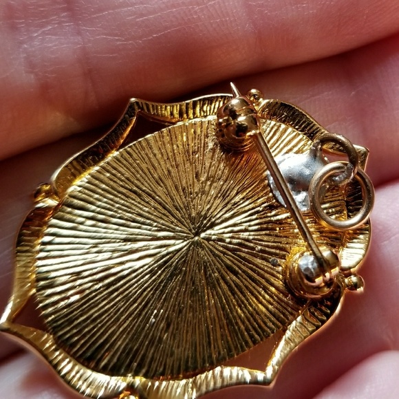 Relisted -Vintage flower blue cameo brooch pendant gold pin - Picture 10 of 12